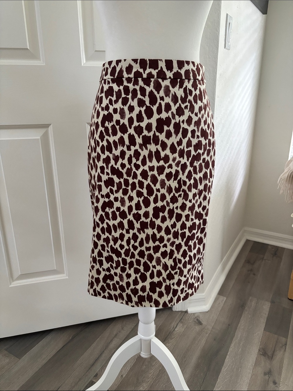 J. Crew Burgundy and Cream Leopard-Print A-Line Skirt